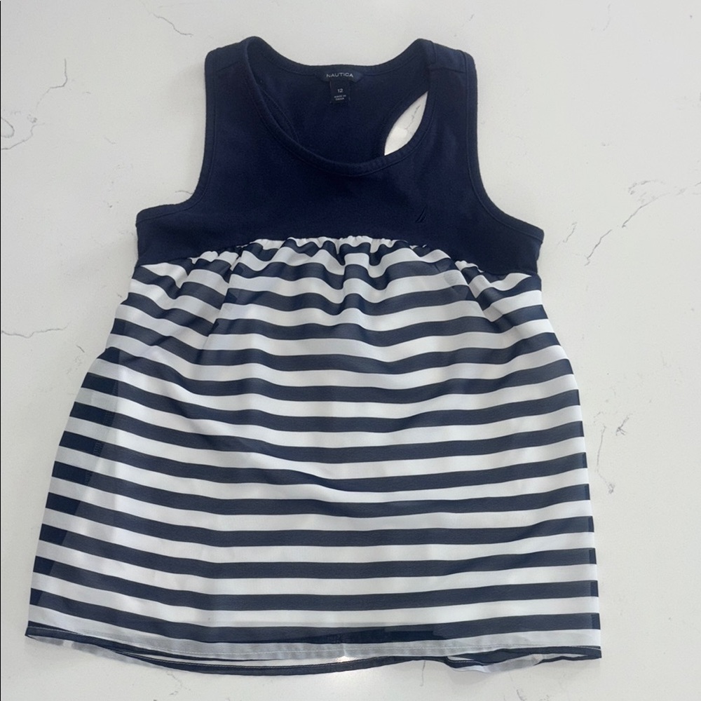 Nautica Girls Tank Top – Size 12 (Blue & White Stripe, Racerback)